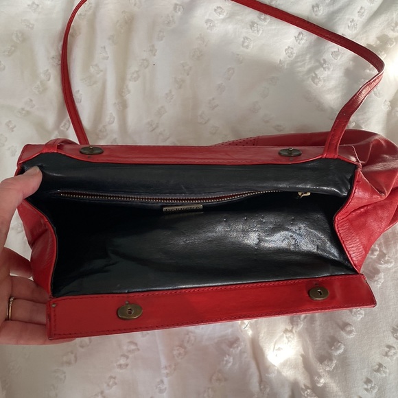 Vintage Red Leather Bag by Barabara Bolan - Picture 3 of 4